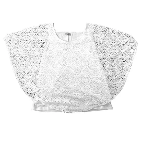 Ivy Ridge White Crochet Lace Blouse With Open Back Flutter Sleeves Boho Style LG - Picture 8 of 10
